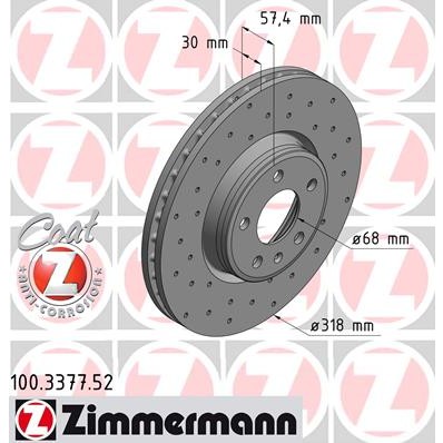 Слика на кочионен диск ZIMMERMANN SPORT BRAKE DISC COAT Z 100.3377.52 за Audi A5 (F53) S5 quattro - 354 коњи бензин