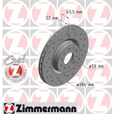 Слика на кочионен диск ZIMMERMANN SPORT BRAKE DISC COAT Z 110.2207.52 за Fiat Doblo 152 1.3 D Multijet - 95 коњи дизел