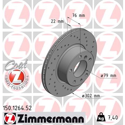 Слика на кочионен диск ZIMMERMANN SPORT BRAKE DISC COAT Z 150.1264.52 за BMW 5 Sedan E34 530 i V8 - 218 коњи бензин