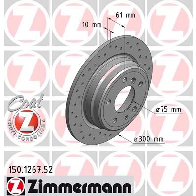 Слика на кочионен диск ZIMMERMANN SPORT BRAKE DISC COAT Z 150.1267.52 за BMW 5 Sedan E34 530 i V8 - 218 коњи бензин