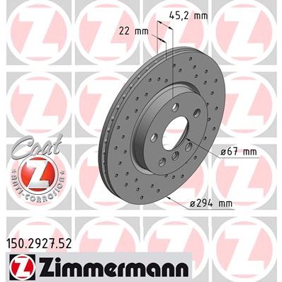 Слика на кочионен диск ZIMMERMANN SPORT BRAKE DISC COAT Z 150.2927.52 за Mini (F55) Cooper S - 192 коњи бензин