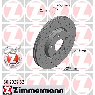 Слика на кочионен диск ZIMMERMANN SPORT BRAKE DISC COAT Z 150.2927.52 за Mini (F56) Cooper S - 192 коњи бензин