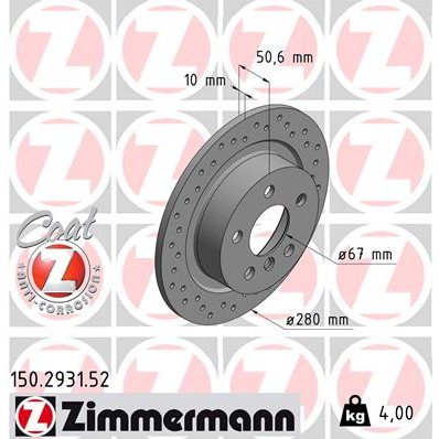 Слика на кочионен диск ZIMMERMANN SPORT BRAKE DISC COAT Z 150.2931.52 за BMW 2 Active Tourer F45 220 i - 192 коњи бензин