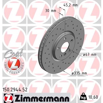 Слика на кочионен диск ZIMMERMANN SPORT BRAKE DISC COAT Z 150.2944.52 за Mini Clubman (F54) Cooper D - 150 коњи дизел