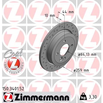 Слика на кочионен диск ZIMMERMANN SPORT BRAKE DISC COAT Z 150.3401.52 за Mini Convertible (R52) Cooper S - 170 коњи бензин