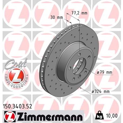 Слика на кочионен диск ZIMMERMANN SPORT BRAKE DISC COAT Z 150.3403.52 за BMW 5 Touring E61 523 i - 190 коњи бензин