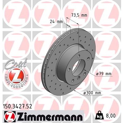 Слика на кочионен диск ZIMMERMANN SPORT BRAKE DISC COAT Z 150.3427.52 за BMW 3 Touring E91 320 d - 163 коњи дизел