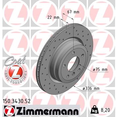 Слика на кочионен диск ZIMMERMANN SPORT BRAKE DISC COAT Z 150.3430.52 за BMW 3 Coupe E92 325 d - 211 коњи дизел