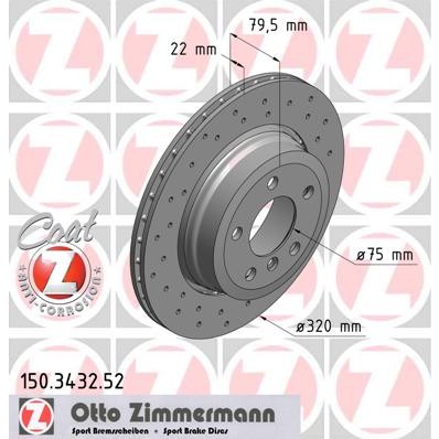 Слика на кочионен диск ZIMMERMANN SPORT BRAKE DISC COAT Z 150.3432.52 за BMW X3 E83 2.5 si - 218 коњи бензин