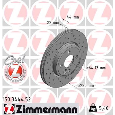 Слика на кочионен диск ZIMMERMANN SPORT BRAKE DISC COAT Z 150.3444.52 за Mini Clubvan (R55) Cooper D - 112 коњи дизел