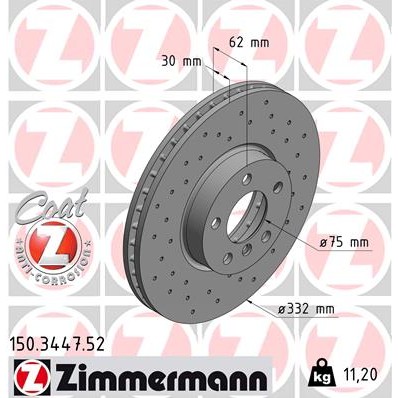 Слика на кочионен диск ZIMMERMANN SPORT BRAKE DISC COAT Z 150.3447.52 за BMW X5 E70 xDrive 35 i - 320 коњи бензин