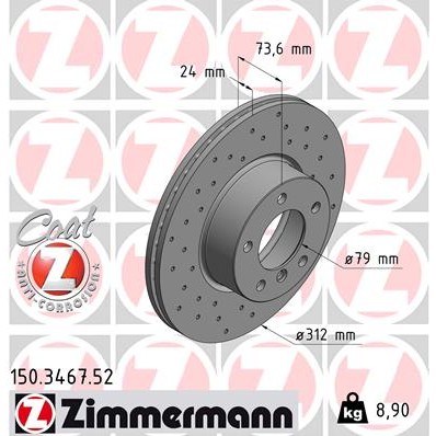 Слика на кочионен диск ZIMMERMANN SPORT BRAKE DISC COAT Z 150.3467.52 за BMW 1 F20 118 d - 143 коњи дизел