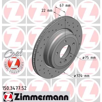 Слика на кочионен диск ZIMMERMANN SPORT BRAKE DISC COAT Z 150.3477.52 за BMW 3 Coupe E92 325 d - 211 коњи дизел