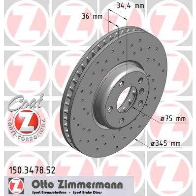 Слика на кочионен диск ZIMMERMANN SPORT BRAKE DISC COAT Z 150.3478.52 за BMW 7 Series F 730 d - 245 коњи дизел