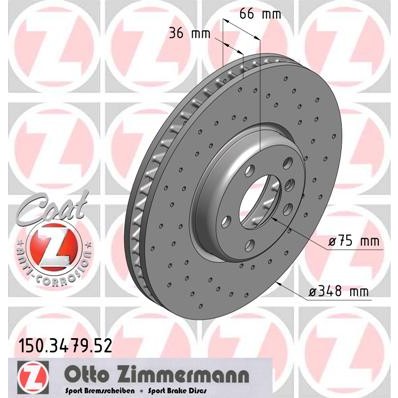 Слика на кочионен диск ZIMMERMANN SPORT BRAKE DISC COAT Z 150.3479.52 за BMW 5 Touring F11 535 d - 299 коњи дизел