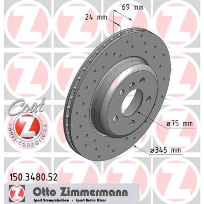 Слика на кочионен диск ZIMMERMANN SPORT BRAKE DISC COAT Z 150.3480.52 за BMW 7 Series F ActiveHybrid - 449 коњи бензин/ електро