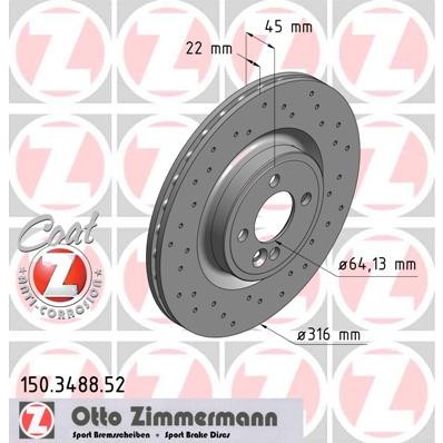 Слика на кочионен диск ZIMMERMANN SPORT BRAKE DISC COAT Z 150.3488.52 за Mini Convertible (R57) Cooper S - 184 коњи бензин