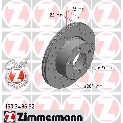 Слика на кочионен диск ZIMMERMANN SPORT BRAKE DISC COAT Z 150.3496.52 за BMW 1 F21 116 d - 116 коњи дизел
