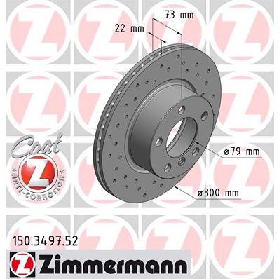 Слика на кочионен диск ZIMMERMANN SPORT BRAKE DISC COAT Z 150.3497.52 за BMW 3 Gran Turismo F34 318 d - 143 коњи дизел