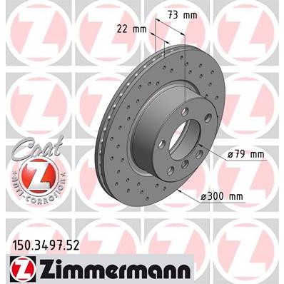 Слика на кочионен диск ZIMMERMANN SPORT BRAKE DISC COAT Z 150.3497.52 за BMW 3 Sedan F30 F35 F80 318 d xDrive - 143 коњи дизел