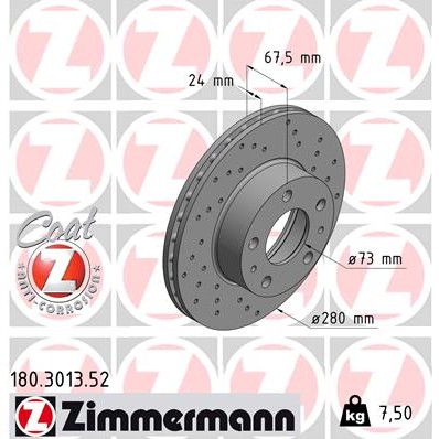 Слика на кочионен диск ZIMMERMANN SPORT BRAKE DISC COAT Z 180.3013.52 за Fiat Ducato BOX 244 2.8 JTD 4x4 - 128 коњи дизел