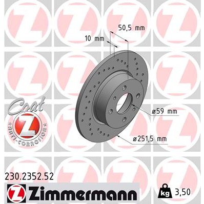 Слика на кочионен диск ZIMMERMANN SPORT BRAKE DISC COAT Z 230.2352.52 за Fiat Bravo 198 1.6 D Multijet - 115 коњи дизел