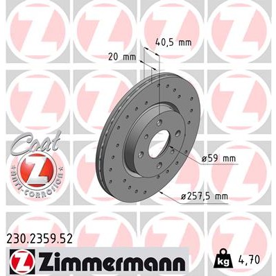 Слика на кочионен диск ZIMMERMANN SPORT BRAKE DISC COAT Z 230.2359.52 за Fiat Strada (178e) 1.7 TD - 69 коњи дизел