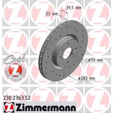 Слика на Кочионен диск ZIMMERMANN SPORT BRAKE DISC COAT Z 230.2363.52
