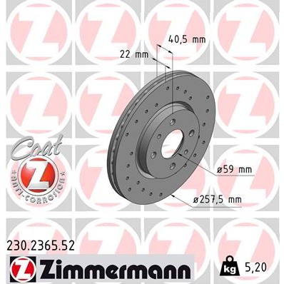 Слика на кочионен диск ZIMMERMANN SPORT BRAKE DISC COAT Z 230.2365.52 за Fiat Idea 1.2 16V - 80 коњи бензин