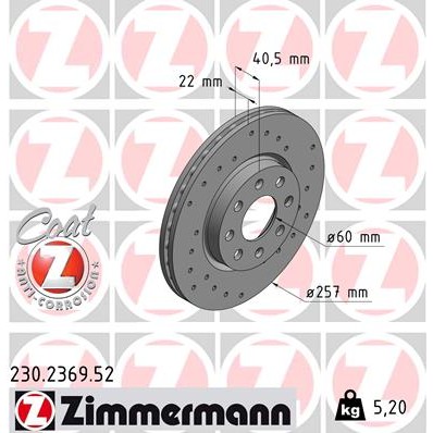 Слика на кочионен диск ZIMMERMANN SPORT BRAKE DISC COAT Z 230.2369.52 за Opel Corsa D 1.2 - 80 коњи бензин