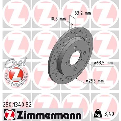 Слика на кочионен диск ZIMMERMANN SPORT BRAKE DISC COAT Z 250.1340.52 за Ford Scorpio 2 (GFR,GGR) 2.0 i 16V - 136 коњи бензин