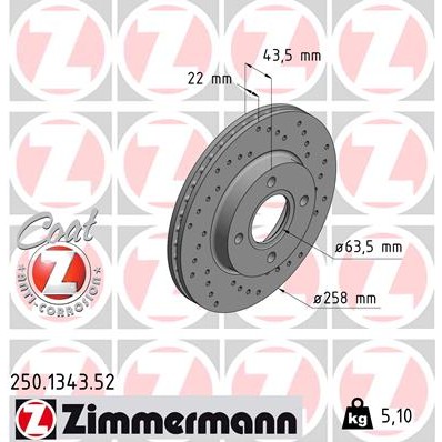 Слика на Кочионен диск ZIMMERMANN SPORT BRAKE DISC COAT Z 250.1343.52