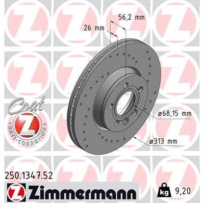 Слика на кочионен диск ZIMMERMANN SPORT BRAKE DISC COAT Z 250.1347.52 за VW Transporter T4 Bus 2.4 D Syncro - 78 коњи дизел