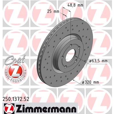 Слика на кочионен диск ZIMMERMANN SPORT BRAKE DISC COAT Z 250.1372.52 за Volvo V40 Hatchback T5 - 254 коњи бензин