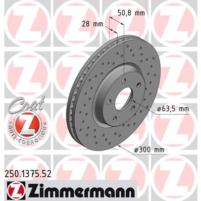 Слика на кочионен диск ZIMMERMANN SPORT BRAKE DISC COAT Z 250.1375.52 за Ford Mondeo 5 Hatchback 2.0 TDCi - 180 коњи дизел