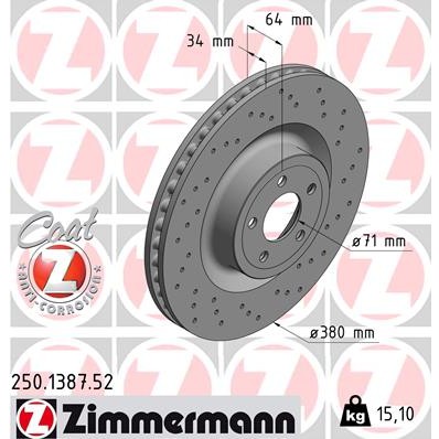 Слика на кочионен диск ZIMMERMANN SPORT BRAKE DISC COAT Z 250.1387.52 за Ford Mustang Coupe 2014 5.0 V8 - 450 коњи бензин