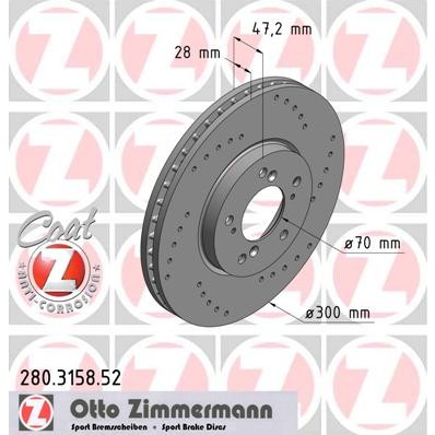 Слика на Кочионен диск ZIMMERMANN SPORT BRAKE DISC COAT Z 280.3158.52