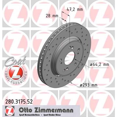 Слика на Кочионен диск ZIMMERMANN SPORT BRAKE DISC COAT Z 280.3175.52