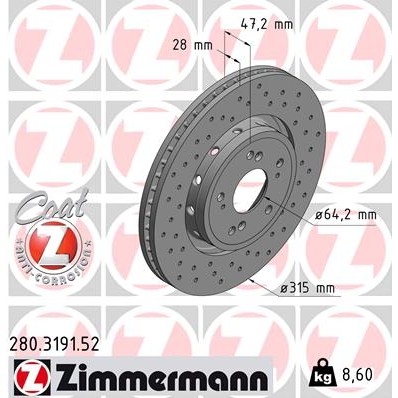 Слика на Кочионен диск ZIMMERMANN SPORT BRAKE DISC COAT Z 280.3191.52