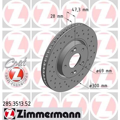 Слика на кочионен диск ZIMMERMANN SPORT BRAKE DISC COAT Z 285.3513.52 за Hyundai i30 1.4 - 99 коњи бензин