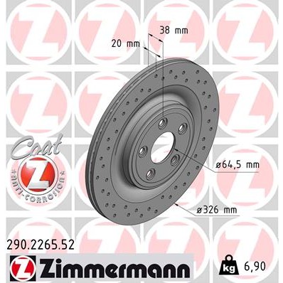 Слика на кочионен диск ZIMMERMANN SPORT BRAKE DISC COAT Z 290.2265.52 за Jaguar S-Type Saloon (CCX) 4.2 V8 - 298 коњи бензин