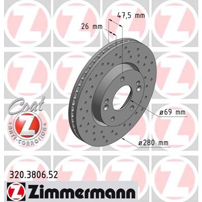 Слика на кочионен диск ZIMMERMANN SPORT BRAKE DISC COAT Z 320.3806.52 за Hyundai Coupe (GK) 2.7 V6 - 165 коњи бензин