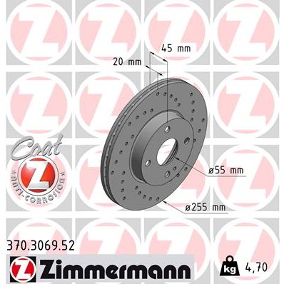 Слика на кочионен диск ZIMMERMANN SPORT BRAKE DISC COAT Z 370.3069.52 за Mazda MX-5 (NB) 1.6 16V - 110 коњи бензин