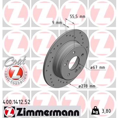 Слика на кочионен диск ZIMMERMANN SPORT BRAKE DISC COAT Z 400.1412.52 за Mercedes E-class Estate (s124) E 200 T (124.079) - 136 коњи бензин