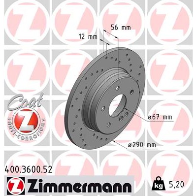 Слика на кочионен диск ZIMMERMANN SPORT BRAKE DISC COAT Z 400.3600.52 за Mercedes E-class Estate (s210) E 320 T 4-matic (210.282) - 224 коњи бензин