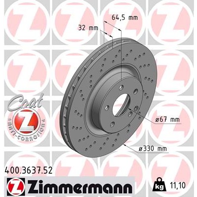 Слика на кочионен диск ZIMMERMANN SPORT BRAKE DISC COAT Z 400.3637.52 за Mercedes E-class Estate (s211) E 350 T (211.256) - 272 коњи бензин