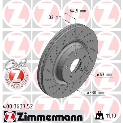 Слика на кочионен диск ZIMMERMANN SPORT BRAKE DISC COAT Z 400.3637.52 за Mercedes E-class Saloon (w211) E 350 CGI (211.057) - 292 коњи бензин