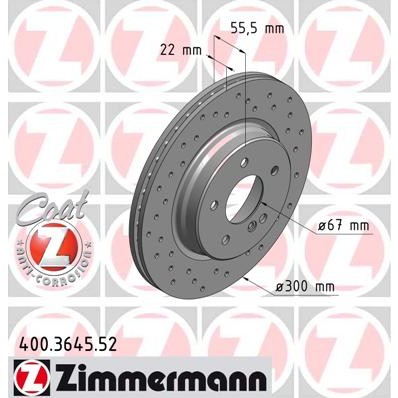 Слика на кочионен диск ZIMMERMANN SPORT BRAKE DISC COAT Z 400.3645.52 за Mercedes C-class Sports Coupe (CL203) C 32 AMG Kompressor (203.765) - 354 коњи бензин