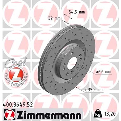 Слика на кочионен диск ZIMMERMANN SPORT BRAKE DISC COAT Z 400.3649.52 за Mercedes ML-class (w164) ML 280 CDI 4-matic (164.120) - 190 коњи дизел