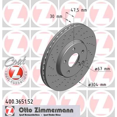 Слика на кочионен диск ZIMMERMANN SPORT BRAKE DISC COAT Z 400.3651.52 за Mercedes E-class Estate (s211) E 350 T 4-matic (211.287) - 272 коњи бензин